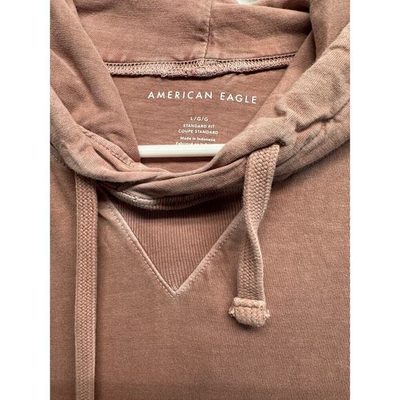 American Eagle Long Sleeve Burn Out Pink‎ Hoodie Women L Kangaroo Pocket - Picture 7 of 8